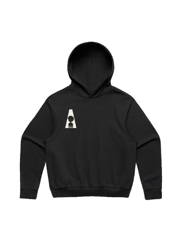 Black Rapsody hoodie with a small cream afro silhouette logo on the chest and ribbed cuffs and hem