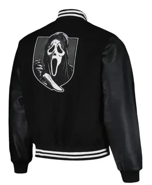 Scream Ghostface Butcher Knife Black Varsity Jacket