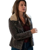 Meghan Ory Sullivan's Crossing Sedona Jones Grey Suede Shearling Jacket