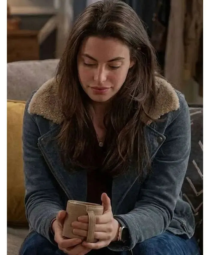 Meghan Ory Sullivan's Crossing Sedona Jones Grey Suede Shearling Jacket