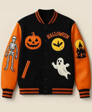 Halloween Skeleton Haunted Pumpkin House varsity jacket