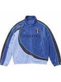 Blue Supreme X Umbro velour track jacket front view
