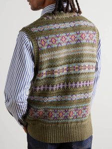 The Gentlemen S2 Theo James Green Fair Isle Sweater Vest Geo Wool Jumper