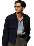 Marty Supreme blue jacket with full-length sleeves