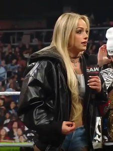 wwe raw liv morgan leather hooded bomber jacket