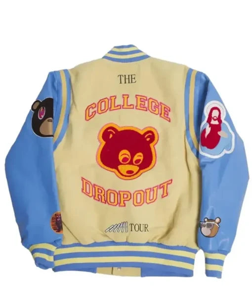Cream and blue College Dropout varsity jacket for men and women