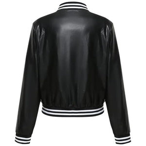 Black Bomber Chic Biker Genuine Sheepskin Leather Jacket for Women’s