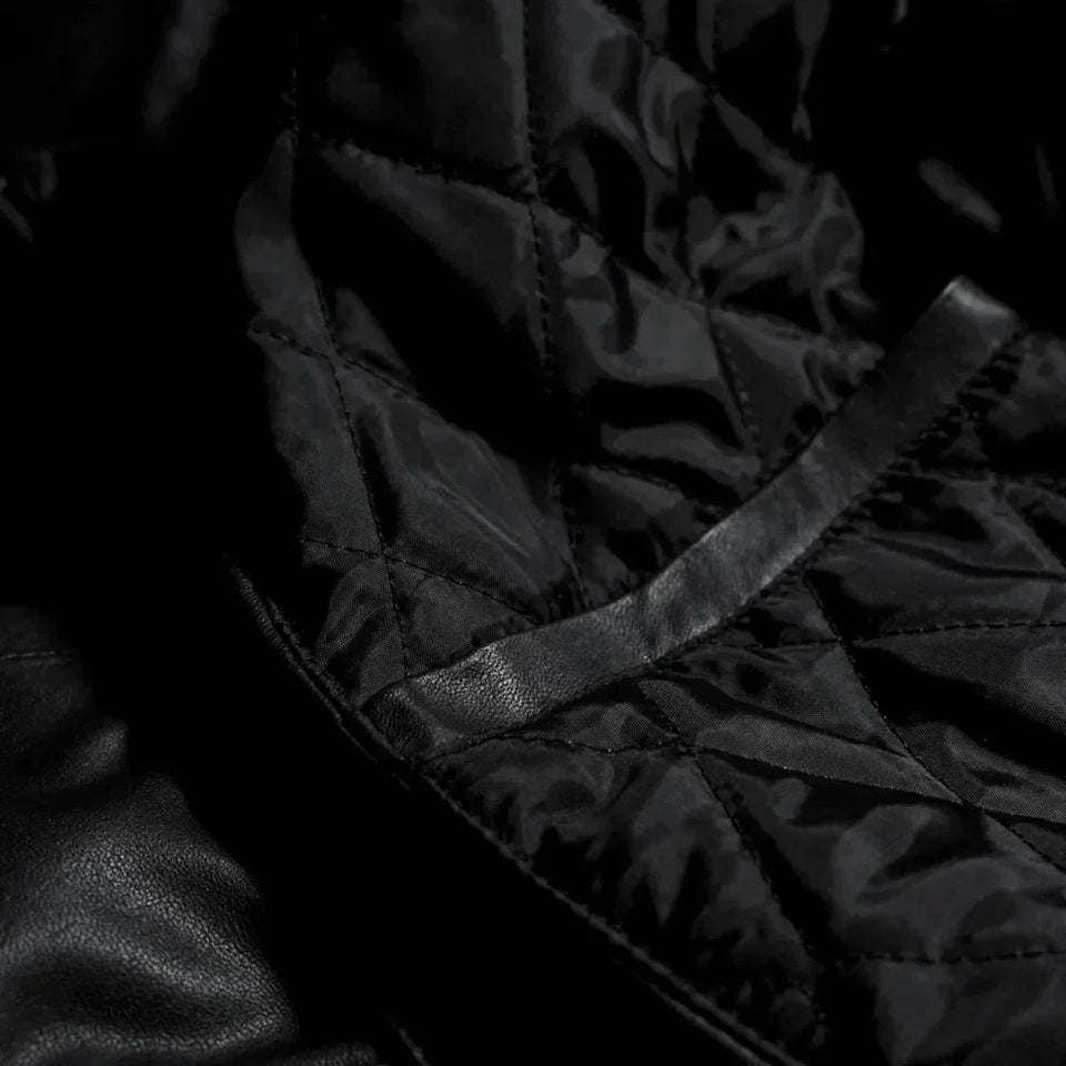 Classic Black Bomber Biker Genuine Sheepskin Leather Jacket for Women