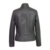 Black Stab-Stitch Style Genuine Sheepskin Racer Leather Jacket for Women
