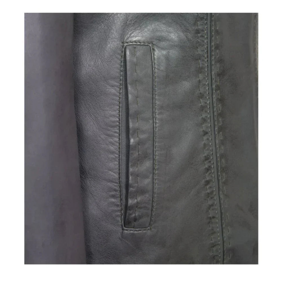 Black Stab-Stitch Style Genuine Sheepskin Racer Leather Jacket for Women