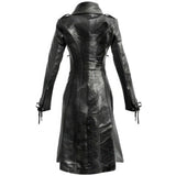 Gothic Chic Black Genuine Sheepskin Long Leather Trench Coat for Women