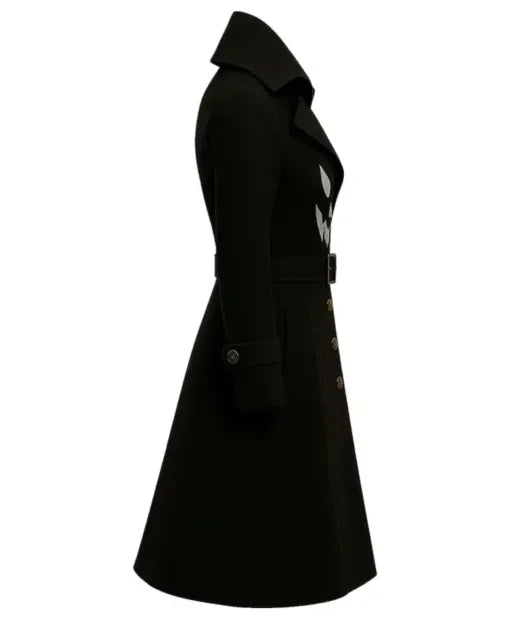 Gothic pumpkin black wool coat with belted closure