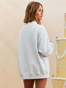 Fleece Heather Grey Parke Birthday Graphic Mockneck