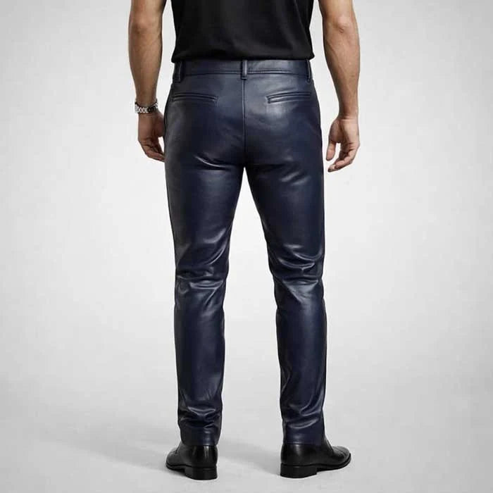 Navy Blue Genuine Sheepskin Leather Trousers