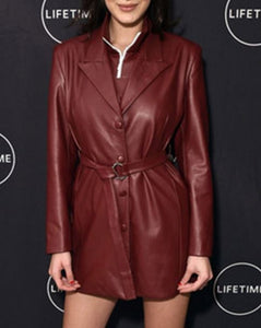 Bella Hadid Brown & Red Women Leather Coat
