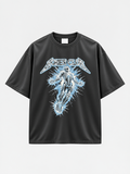 Black Billy Bones Club Cursed By Lightning oversized tee with electric blue lightning skeleton print on the front