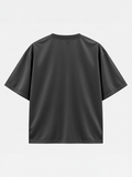 Back view of black oversized Billy Bones Club tee with plain back, ribbed crew neck, and dropped shoulders