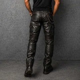 Mens Black Leather Biker Pants