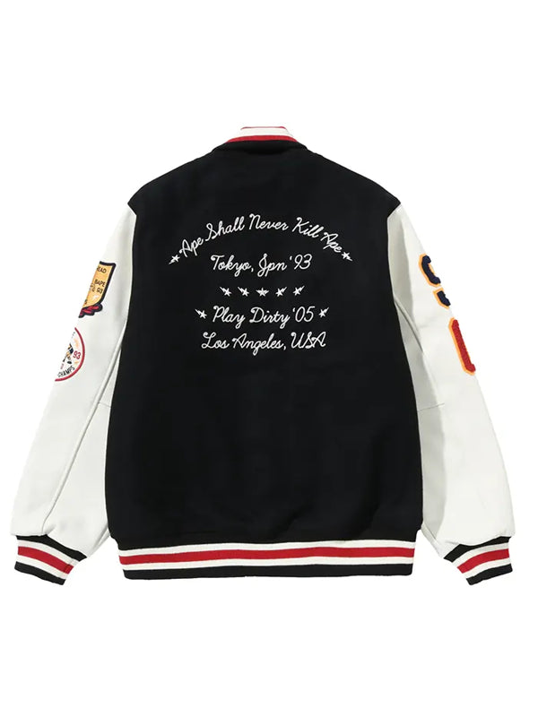 UNDEFEATED x A BATHING APE Black and White Varsity Jacket