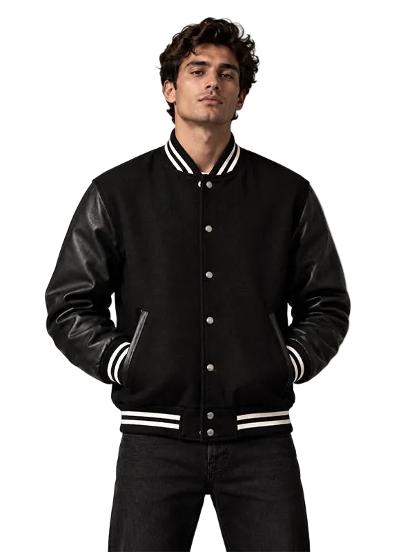 Men’s black buttoned varsity jacket