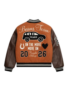 Brown Varsity Jacket with Rib-Knitted Cuffs