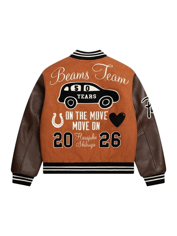 50th Anniversary Patta x Beams 2026 Brown Wool & Leather Varsity Jacket