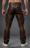 Brown Genuine Leather Biker Pants for Men