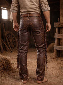 Men's Western Fringe Leather Pants