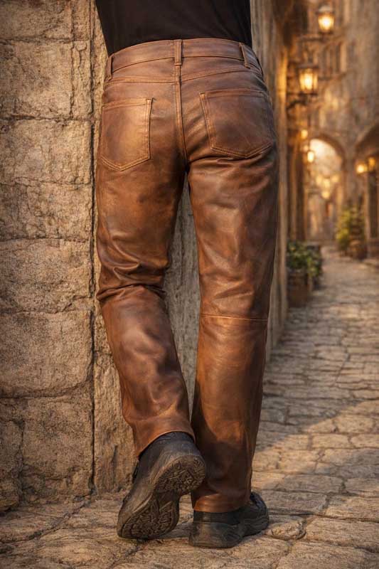 Brown Genuine Leather Trousers for Men