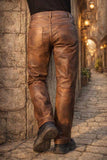 Brown Genuine Leather Trousers for Men