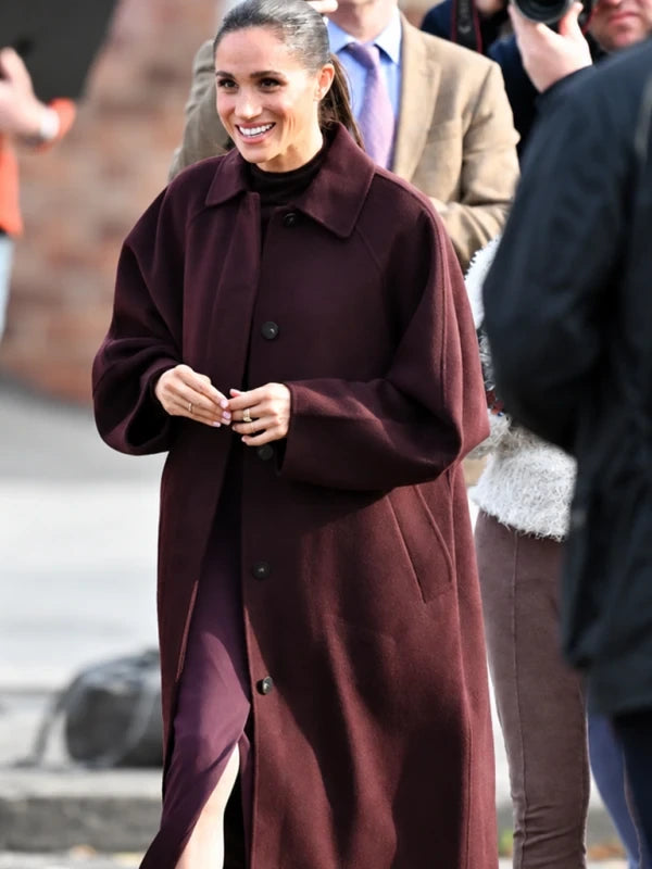 CRS Nottingham Meghan Markle Burgundy Coat – Recreated Celebrity Style