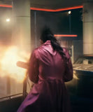 Emmy Raver-Lampman pink coat inspired by The Beekeeper