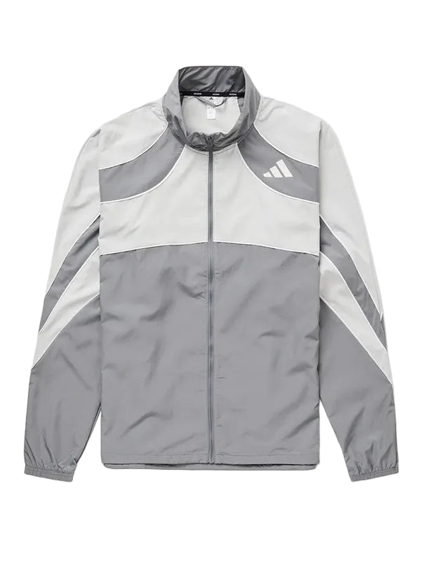 Grey running jacket with zipper closure