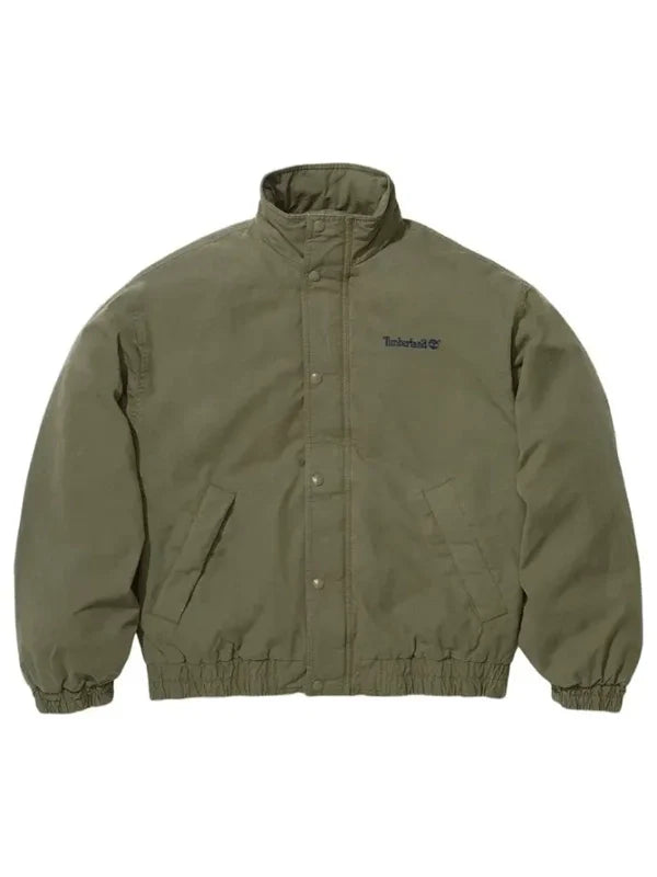 Fabric utility jacket with zipper and button closures