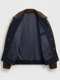 Kith Melton Wool Studded Full Snap Navy and Brown Varsity Jacket