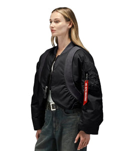 Brown Rib-Knitted Collar Flight Jacket