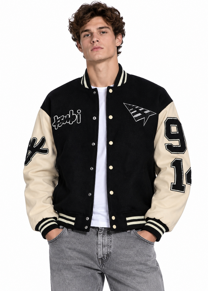 Ksubi x Planes black and white varsity jacket