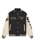 Black and white jacket with rib-knitted collar