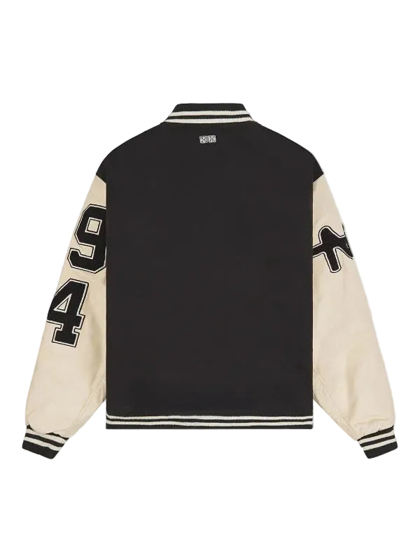 Varsity jacket with button-style front closure