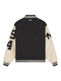 Varsity jacket with button-style front closure