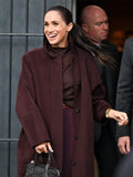 Burgundy fabric coat with classic buttoned front
