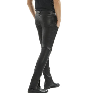 Leather Biker Pants with Ribbed Knee