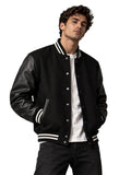 Black wool and faux leather varsity jacket