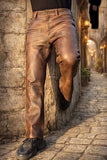 Men's Brown Genuine Leather Slim Fit Pants