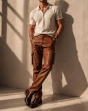 Men's Brown Leather Cargo Pants Slim Fit