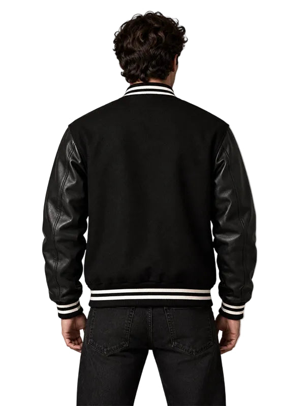 Black varsity jacket with rib-knitted collar