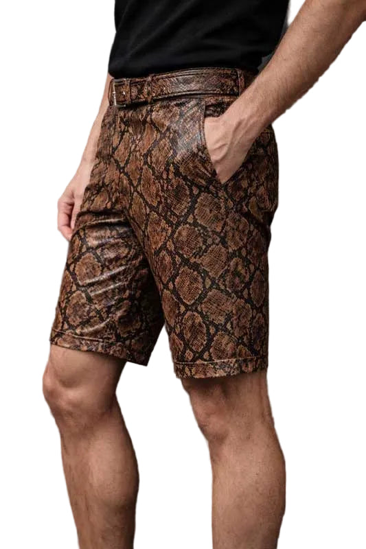 Brown Faux Leather Streetwear Shorts