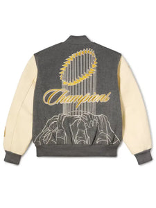 Baseball Jacket with Leather Sleeves