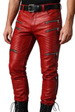 Men's Red Slim Fit Biker Leather Pants