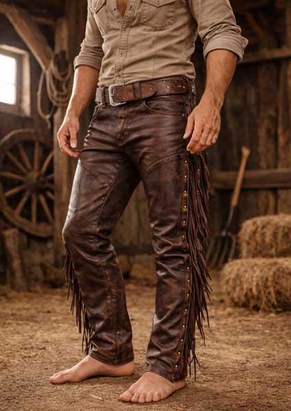 Men's Western Fringe Leather Pants
